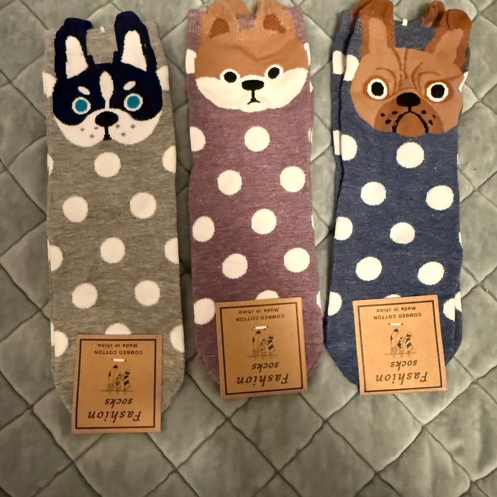 Cute Dog Patterned Polka Dot Socks Set